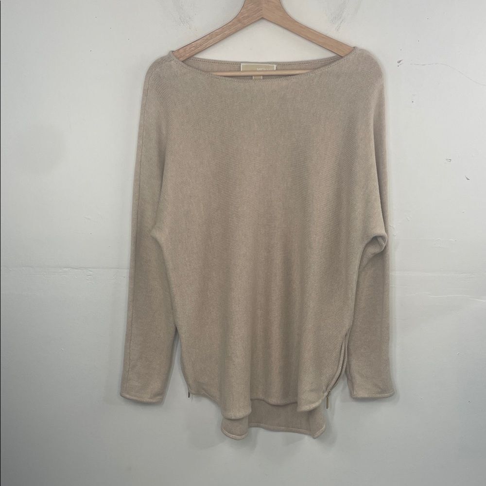 Michael Kors Beige Tight knit Boatneck 3/4 sleeve Sweater size Large